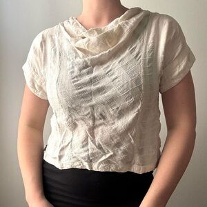 90’s French Temptations San Francisco white textured cowl neck boxy top